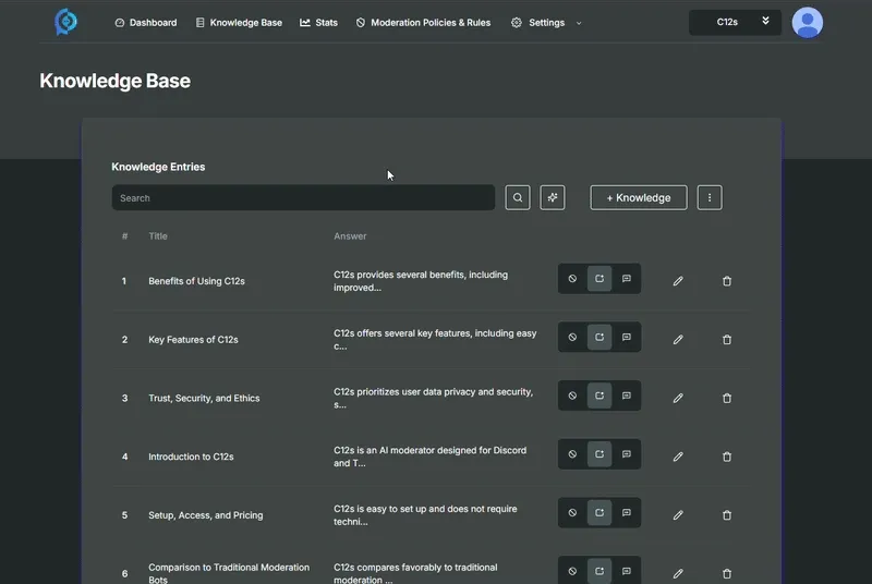 Search in the knowledge base